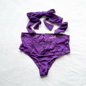 Frederick's of Hollywood Purple Lace Waist Tie Panties - Small